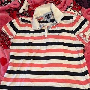 Tommy Hilfiger Striped Polo Shirt - Pink, White, and Black